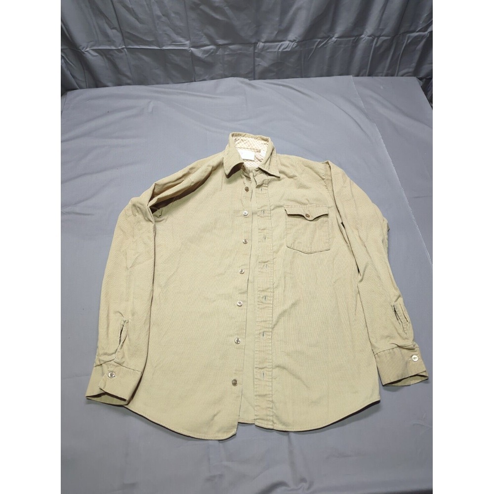 Vintage Kings Road Mens Corduroy Button Down Shirt Tan Gingham‎ Lined Collar L
